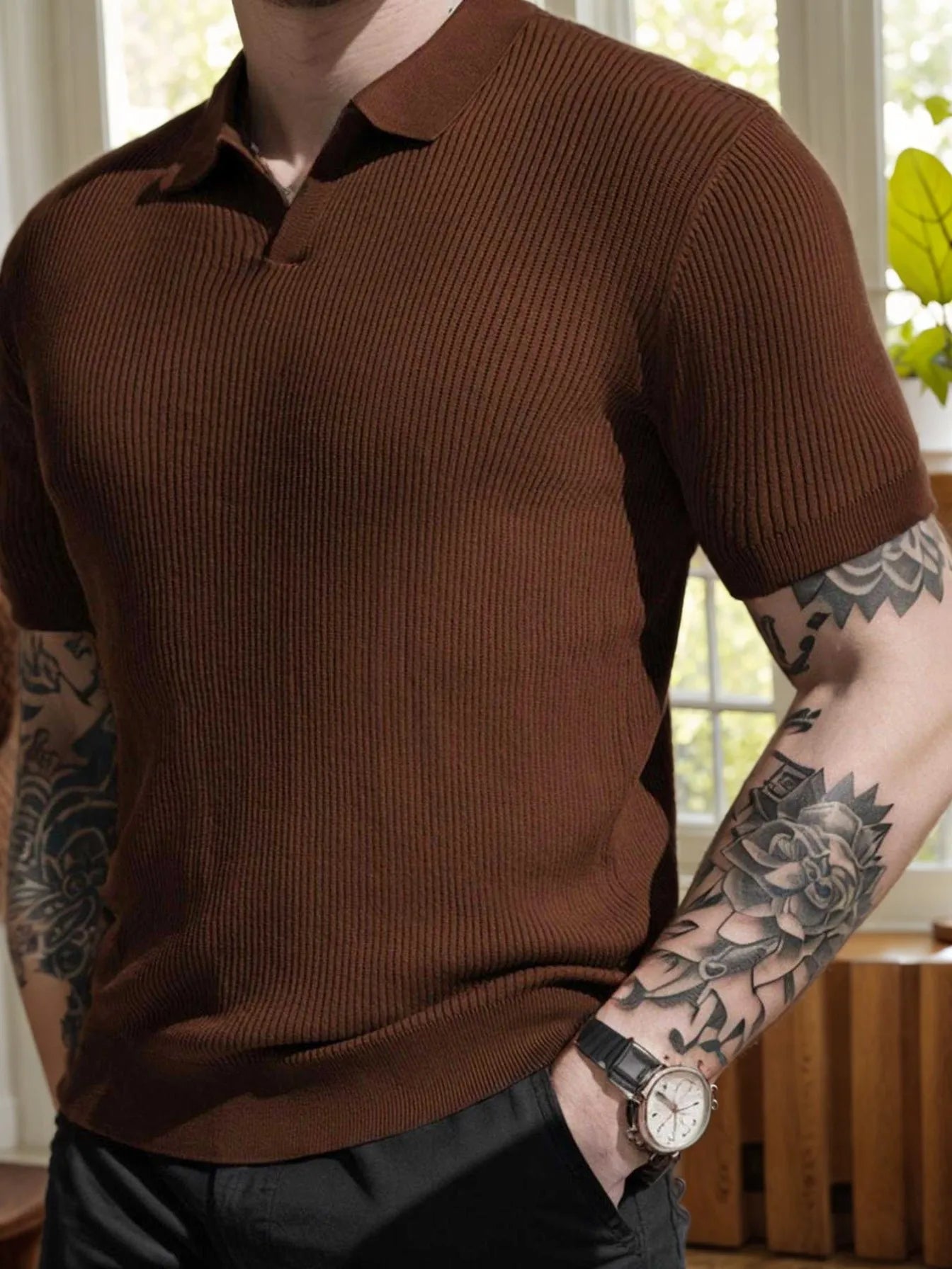 Men's Collared Short Sleeve Casual Sweater, Comfortable and Breathable, Stylish and Versatile, Suitable for Various Occasions