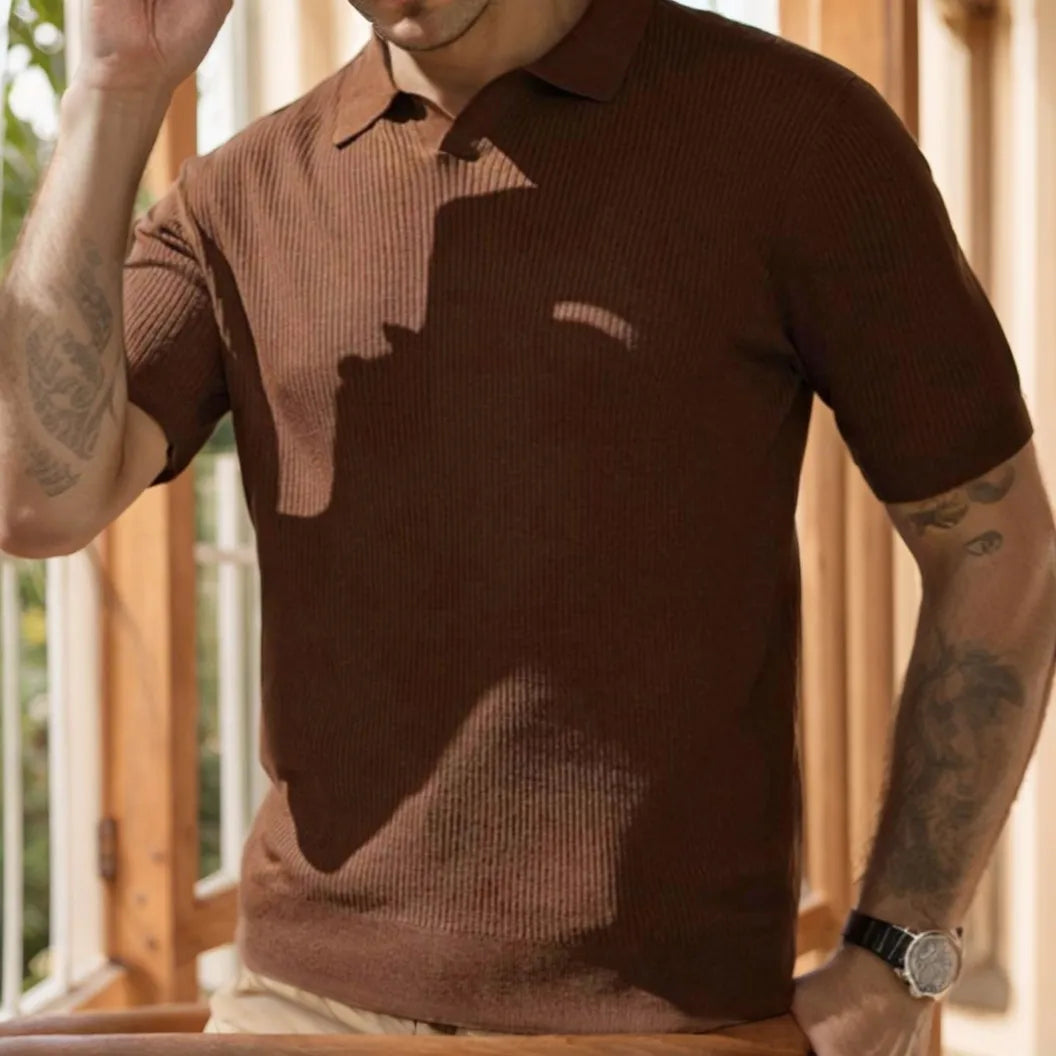 Men's Collared Short Sleeve Casual Sweater, Comfortable and Breathable, Stylish and Versatile, Suitable for Various Occasions