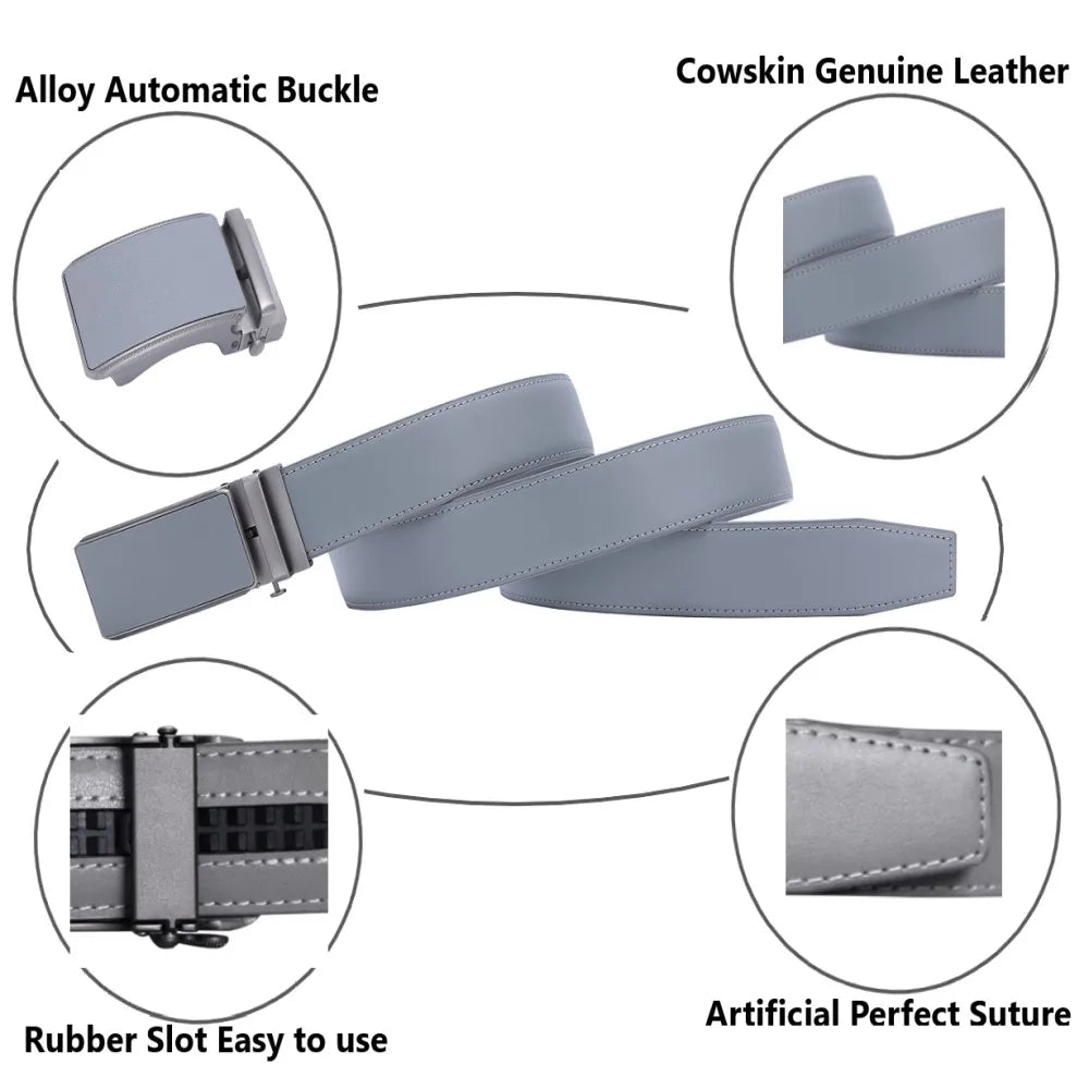 Famous Brand Belt Men Top Quality Genuine Luxury Leather Belts for Men Strap Male Metal Automatic Buckle 3.5cm Gray Belt