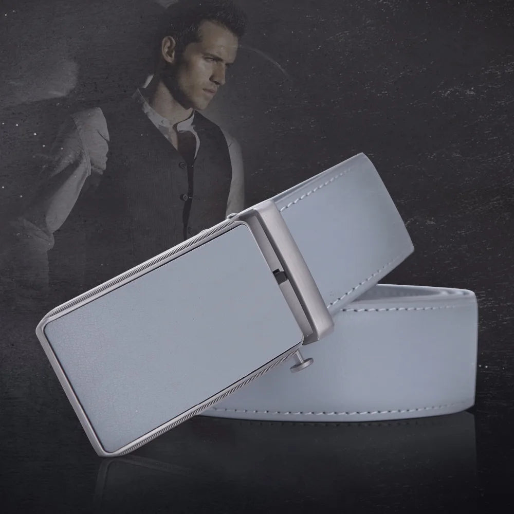 Famous Brand Belt Men Top Quality Genuine Luxury Leather Belts for Men Strap Male Metal Automatic Buckle 3.5cm Gray Belt