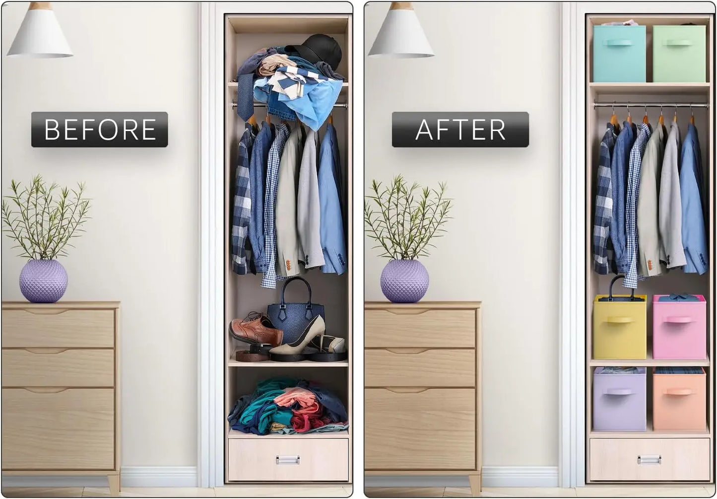 Fabric Storage Cubes Sturdy Collapsible Storage Bins Handle 6 Foldable Baskets for Organizing Clothes, Toys