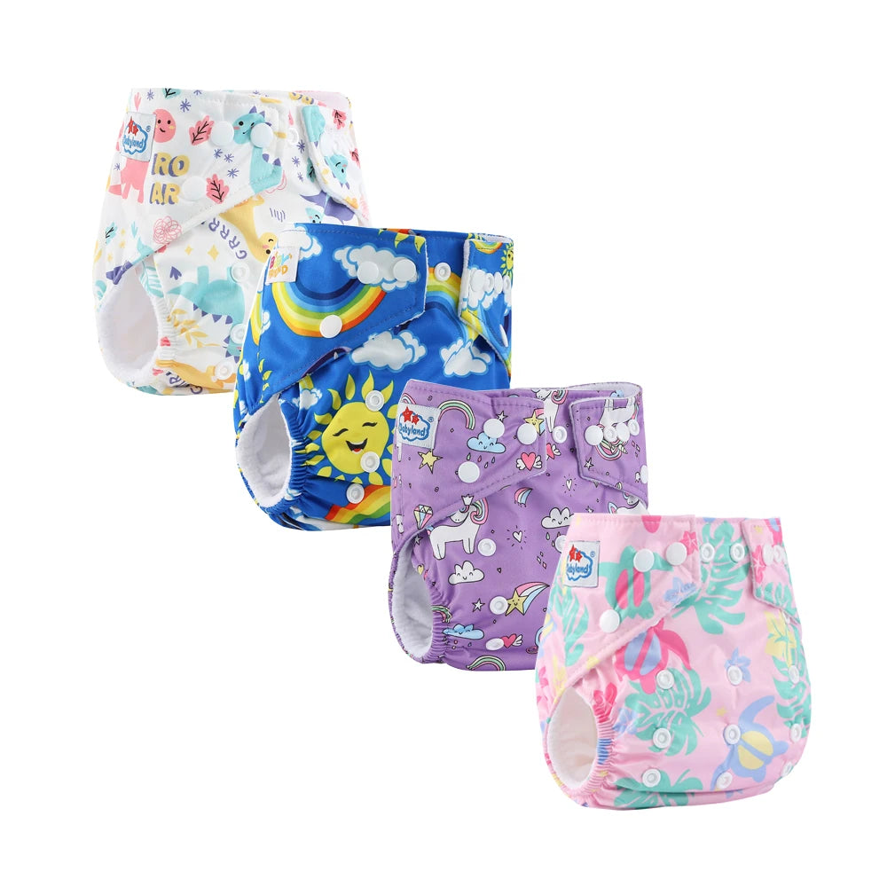 4pcs Babyland 2025 Washable Reusable Cloth Diaper Ecological Adjustable Real Pocket Nappy Underwear Fit 0-2year 3-15kg