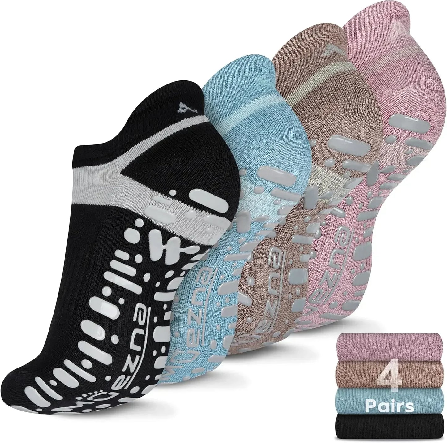 Non Slip Yoga Socks for Women, Anti-Skid Pilates, Barre, Hospital Socks with Grips, Size 5-10