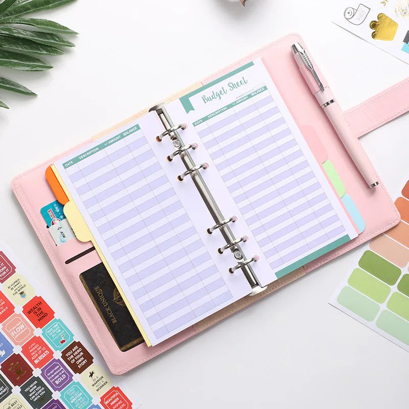 Pu A6 Binder Notebook Money Manager Budget Money Budget Planner With Pen Zipper Cash Envelope Budget Sheets Stickers Pvc Pockets