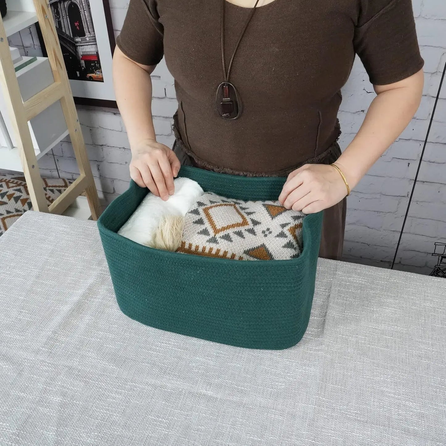 Cotton Rope storage Basket Bins Woven Basket for Organizing Shelves Rectangle Decorative Baskets For storage