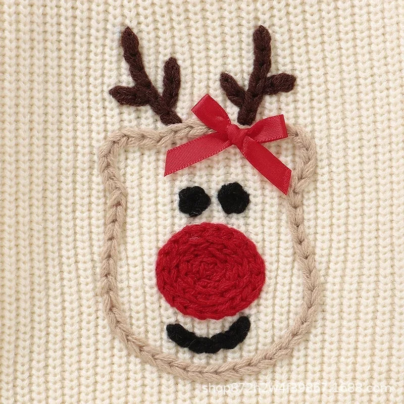 Child Sweater Christmas Reindeer Knit Sweater for Girls 0-5Y Baby Boy Clothes Reindeer Embroidered Pullover Festive Winter Wear