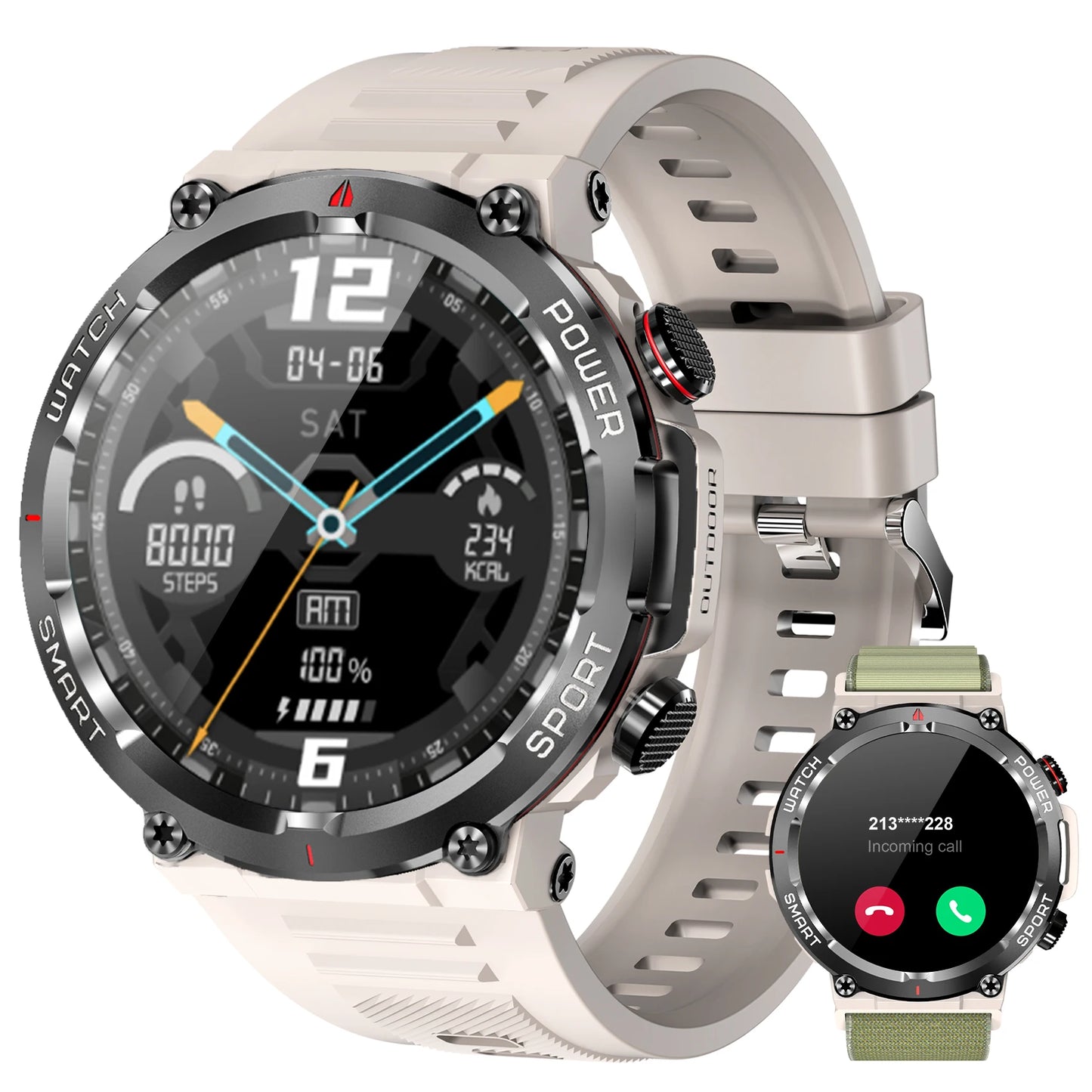 IOWODO Smartwatch for Men with Bluetooth Calling Outdoor Smartwatch Alloy Case 1.85-inch HD Full Touch Screen Fitness Watch