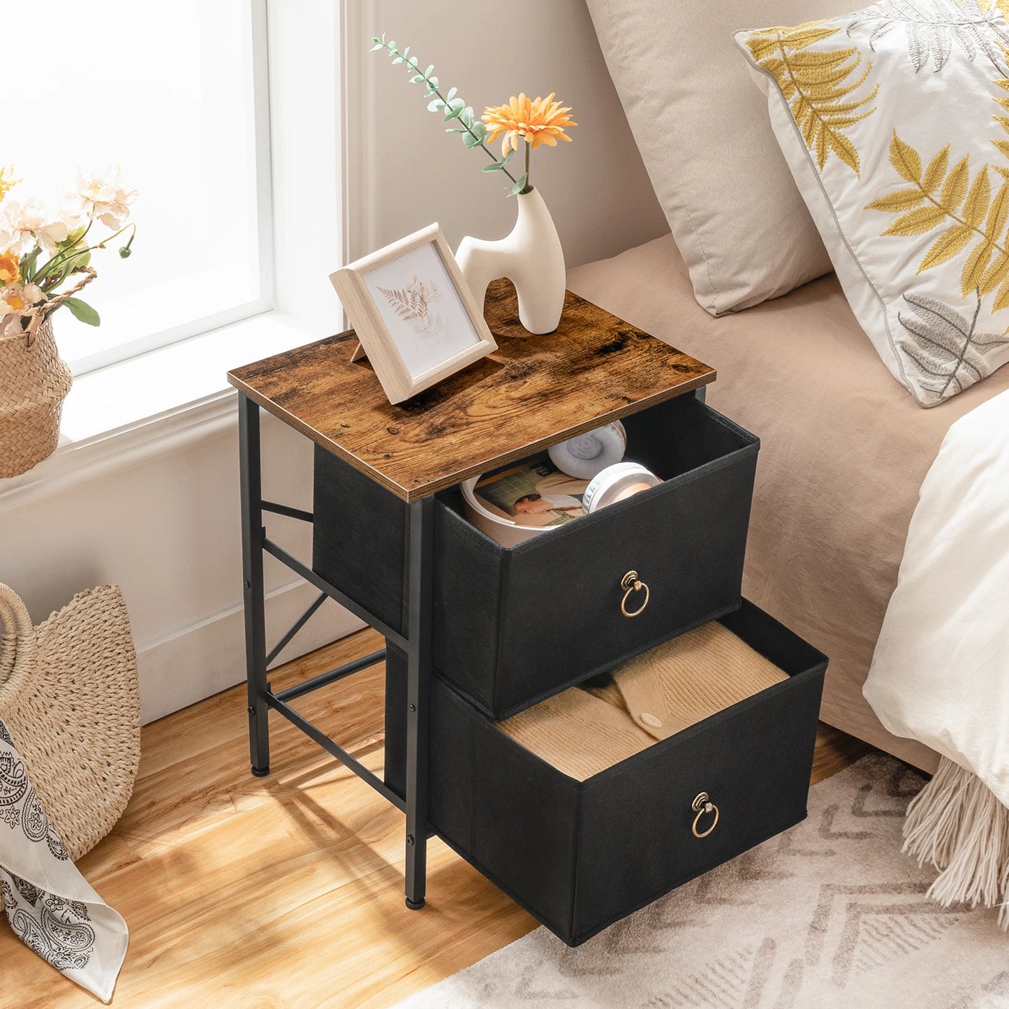 HOOBRO Nightstand Set of 2, 2 Drawer Dresser for Bedroom, Small Night Stand, Bedside Furniture, Side Table