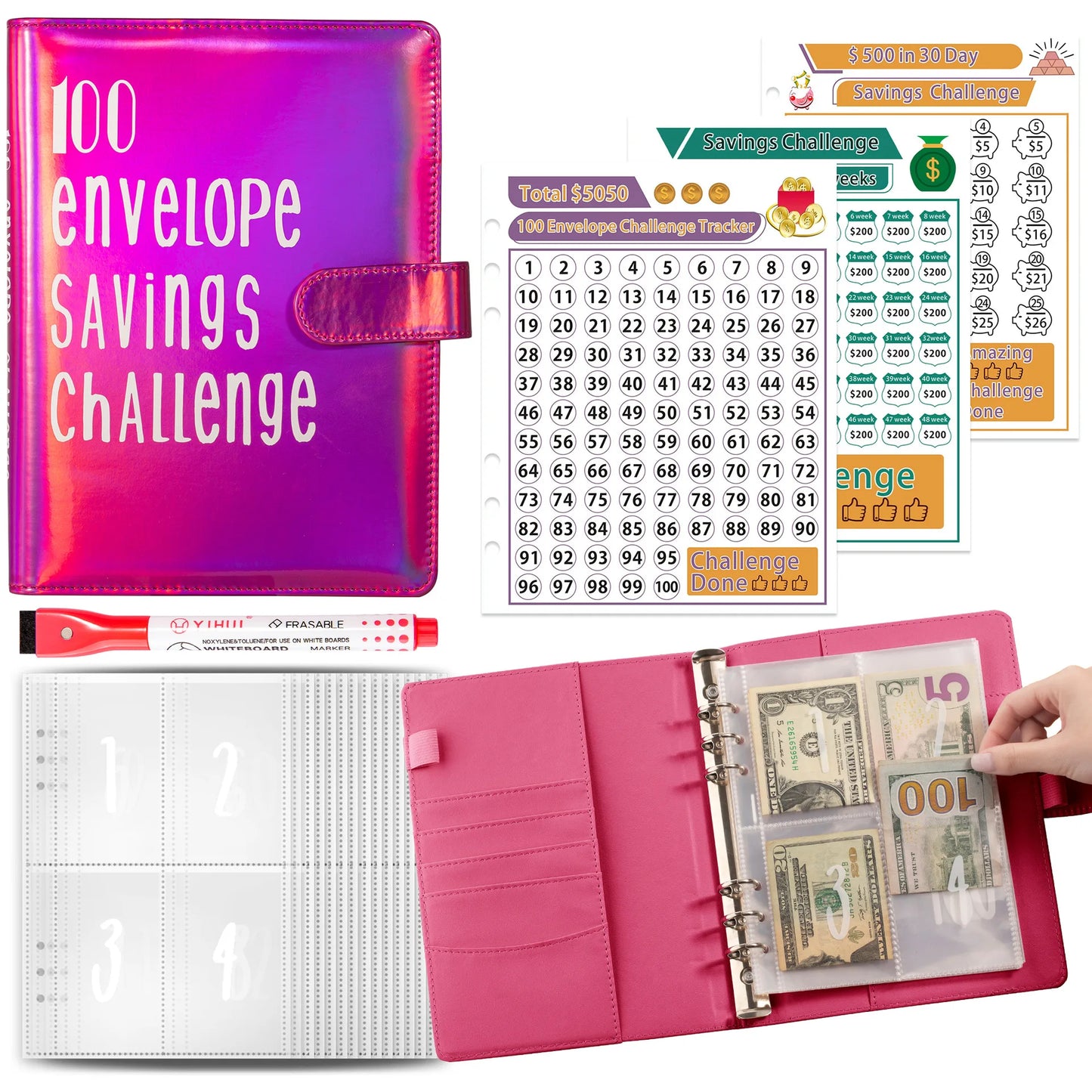 100 Envelope Challenge Binder Easy and Fun Way to Save Savings Challenges Binder Budget Binder with Cash Envelopes