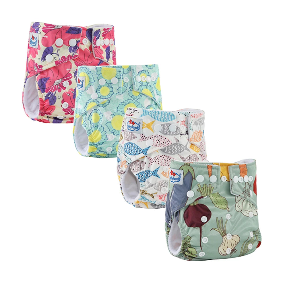 4pcs Babyland 2025 Washable Reusable Cloth Diaper Ecological Adjustable Real Pocket Nappy Underwear Fit 0-2year 3-15kg