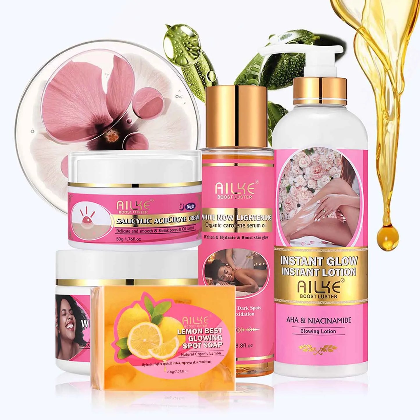 AILKE Natural Skin Cleansing Set, Cleanses Darkness, Stains, Moisturizes, Lightening, Smooth, Improve Rough and Dry Skin