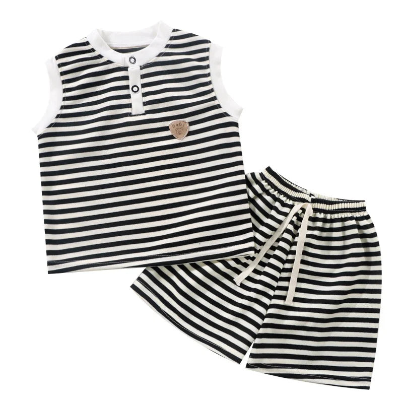 Boys Girls Stripes Clothing Sets Summer Kids Short Sleeve Tops+Shorts 2Pcs Suits Fashion Casual Outfits Children Clothes 1-10 Y