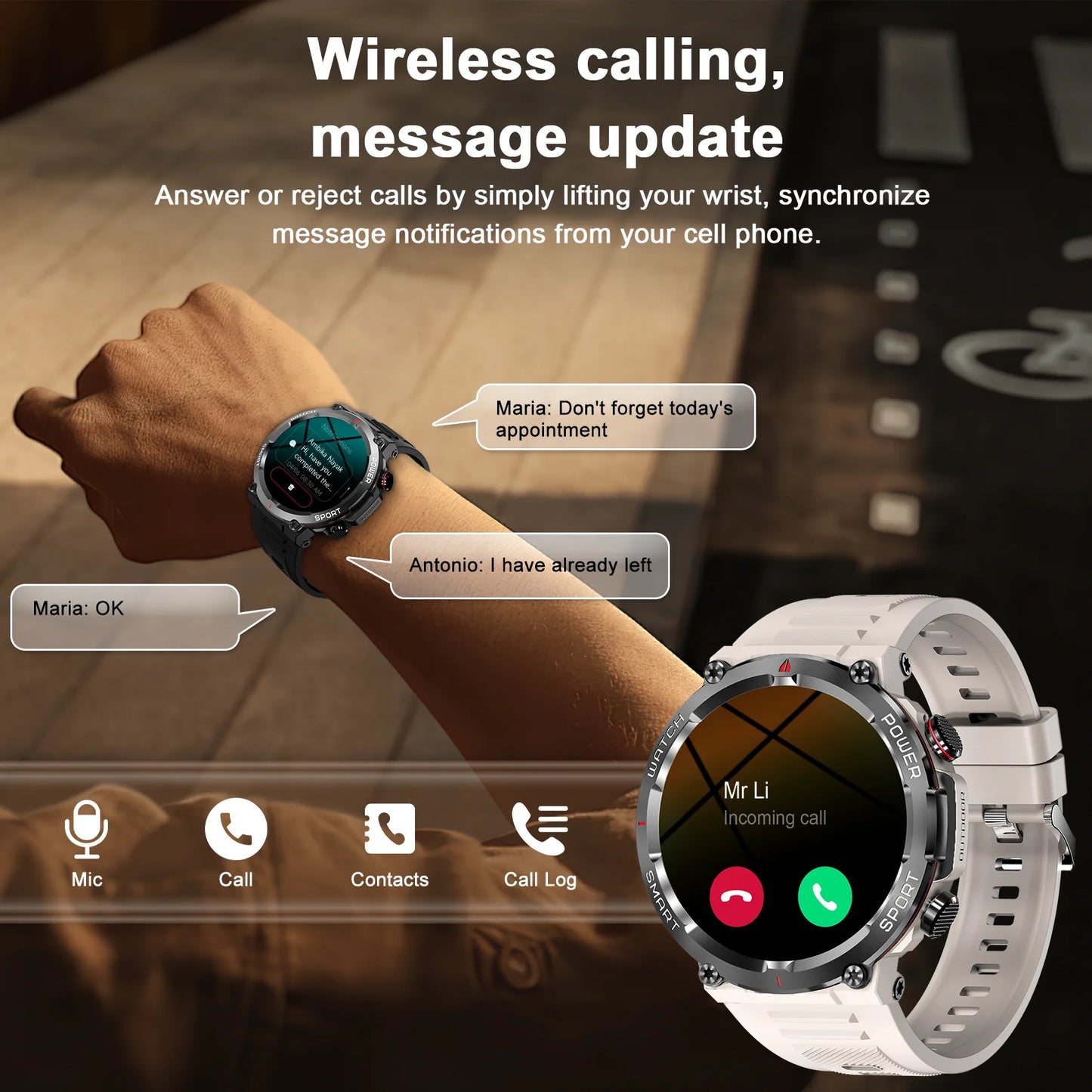 IOWODO Smartwatch for Men with Bluetooth Calling Outdoor Smartwatch Alloy Case 1.85-inch HD Full Touch Screen Fitness Watch