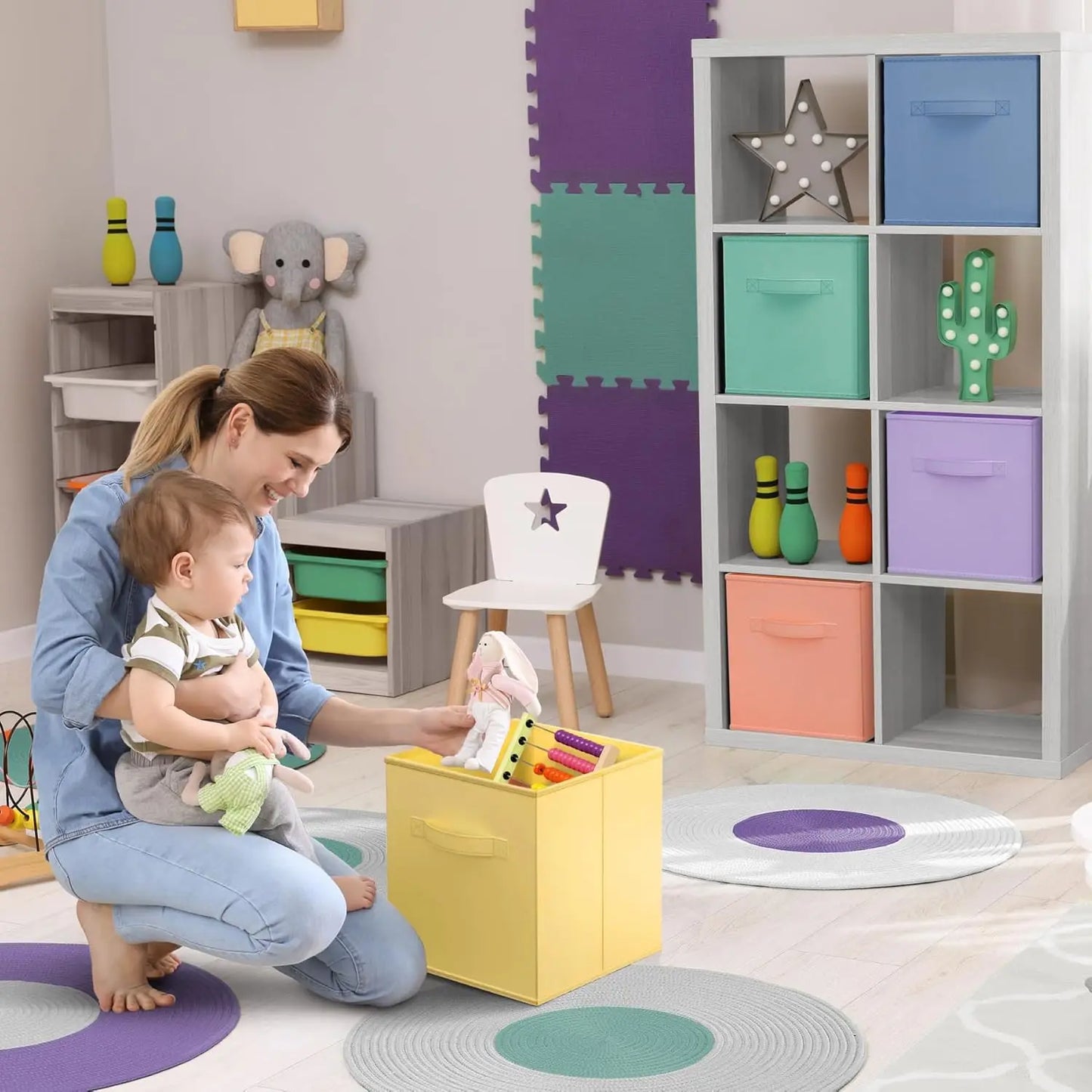 Fabric Storage Cubes Sturdy Collapsible Storage Bins Handle 6 Foldable Baskets for Organizing Clothes, Toys