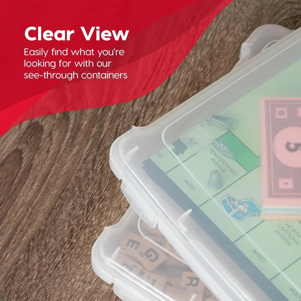Board Game Storage Craft Organizer Box with Snap-Tight Latch Lid, for Puzzles, Magazines, Hobbies, Art Supplies