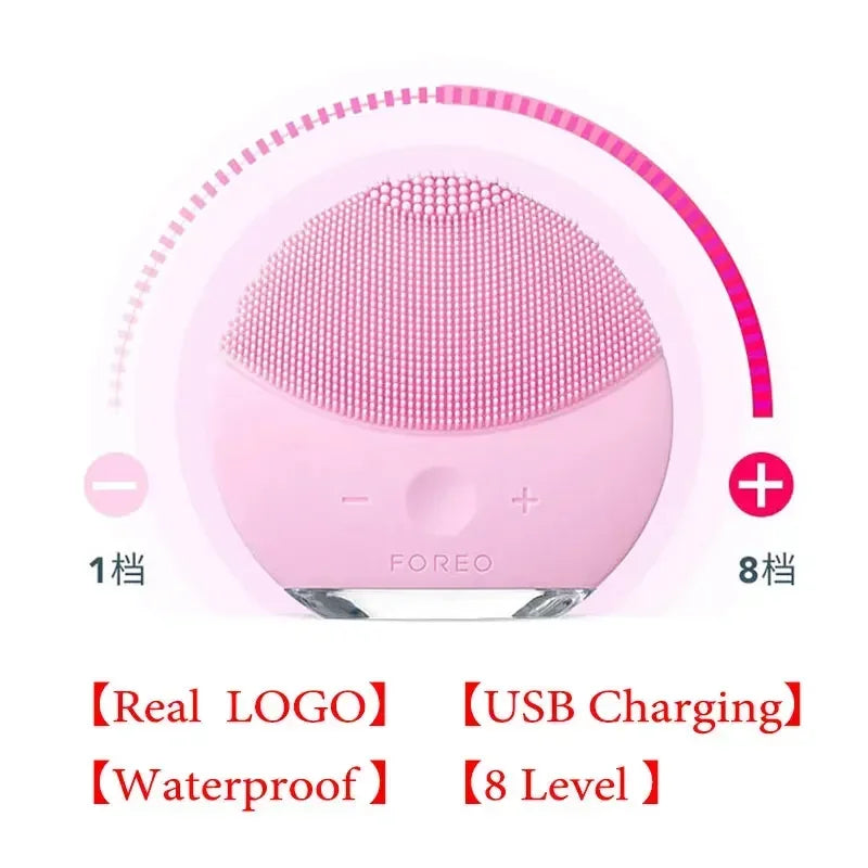 luna mini2 facial silicone facial cleansing brush,foreoing real LOGO, USB charging, waterproof, level 8