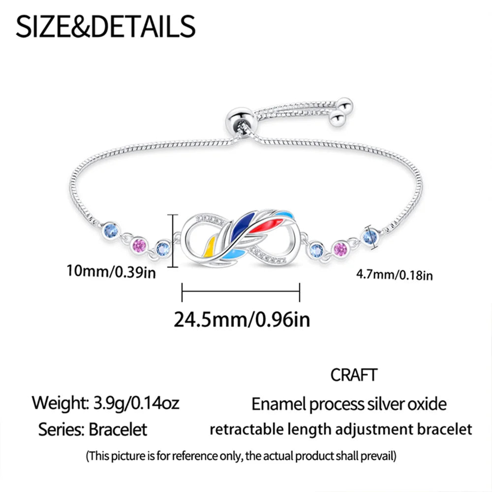 Women S925 Sterling Silver Colorful feather Bracelet Adjustable Bracelet Jewelry Anniversary and Birthday Gifts for Wife Girls
