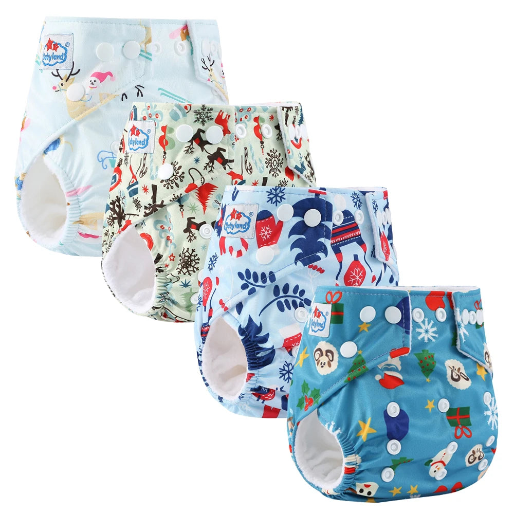 4pcs Babyland 2025 Washable Reusable Cloth Diaper Ecological Adjustable Real Pocket Nappy Underwear Fit 0-2year 3-15kg