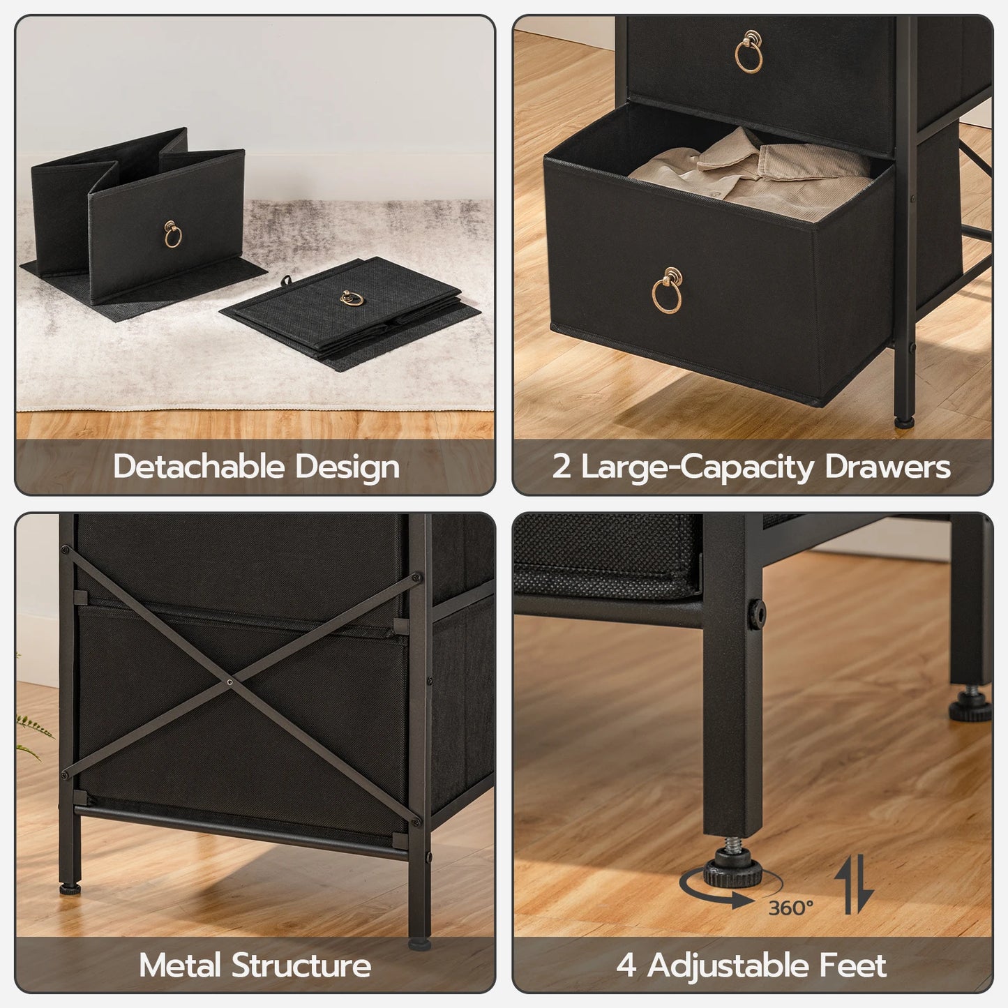 HOOBRO Nightstand Set of 2, 2 Drawer Dresser for Bedroom, Small Night Stand, Bedside Furniture, Side Table