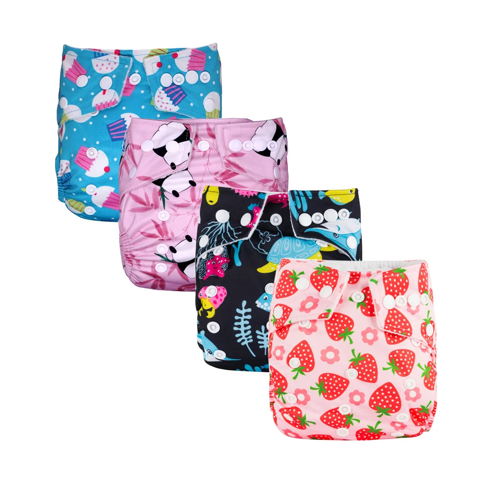 4pcs Babyland 2025 Washable Reusable Cloth Diaper Ecological Adjustable Real Pocket Nappy Underwear Fit 0-2year 3-15kg