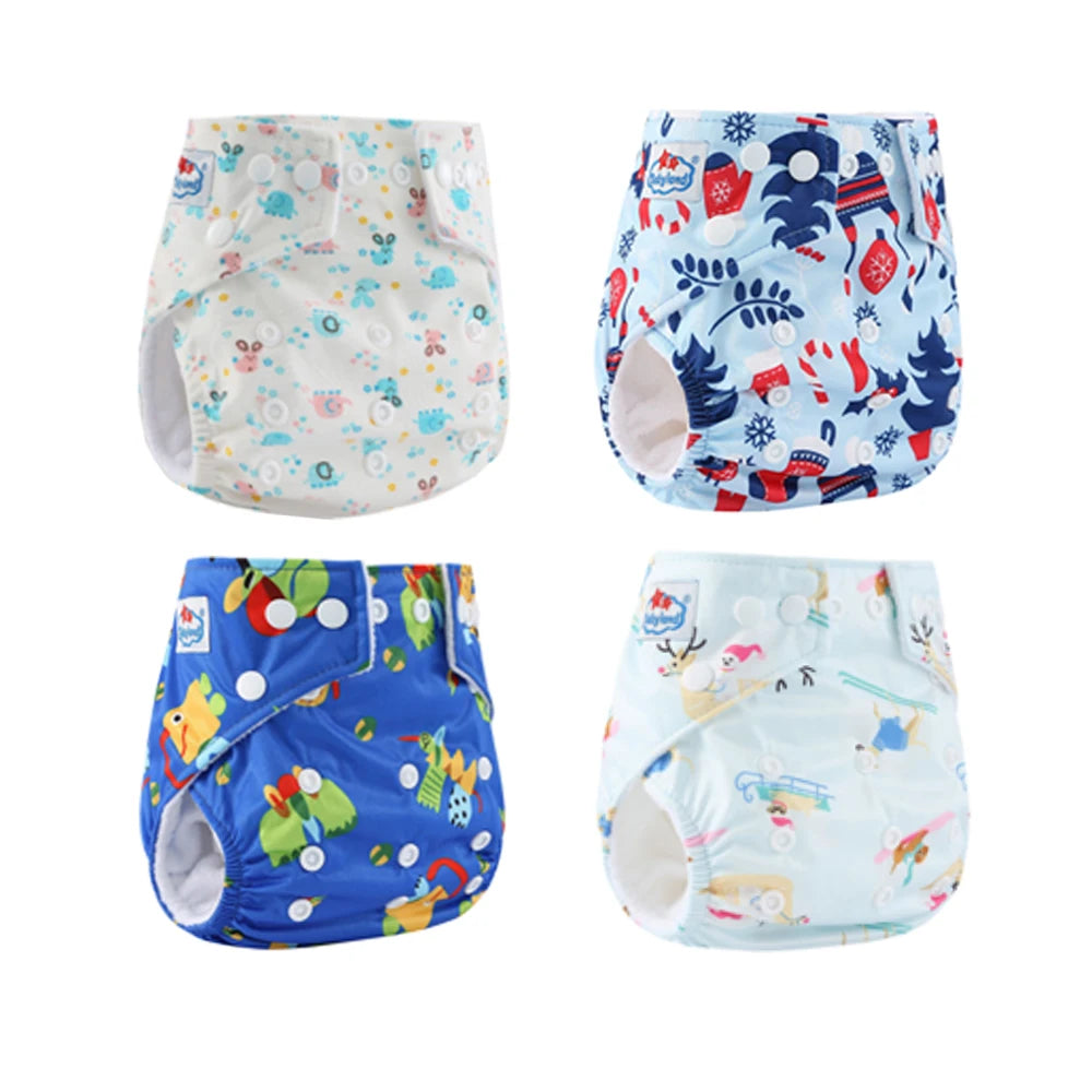 4pcs Babyland 2025 Washable Reusable Cloth Diaper Ecological Adjustable Real Pocket Nappy Underwear Fit 0-2year 3-15kg