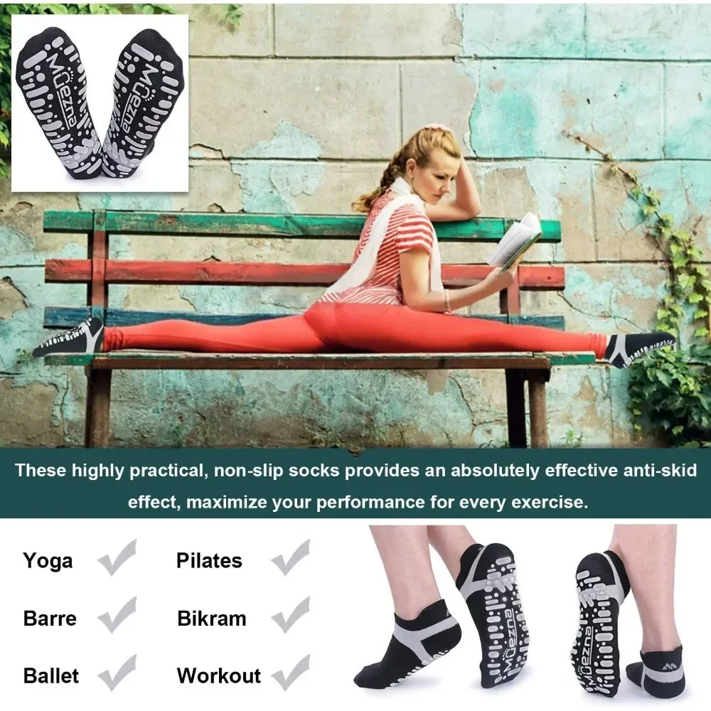 Non Slip Yoga Socks for Women, Anti-Skid Pilates, Barre, Hospital Socks with Grips, Size 5-10