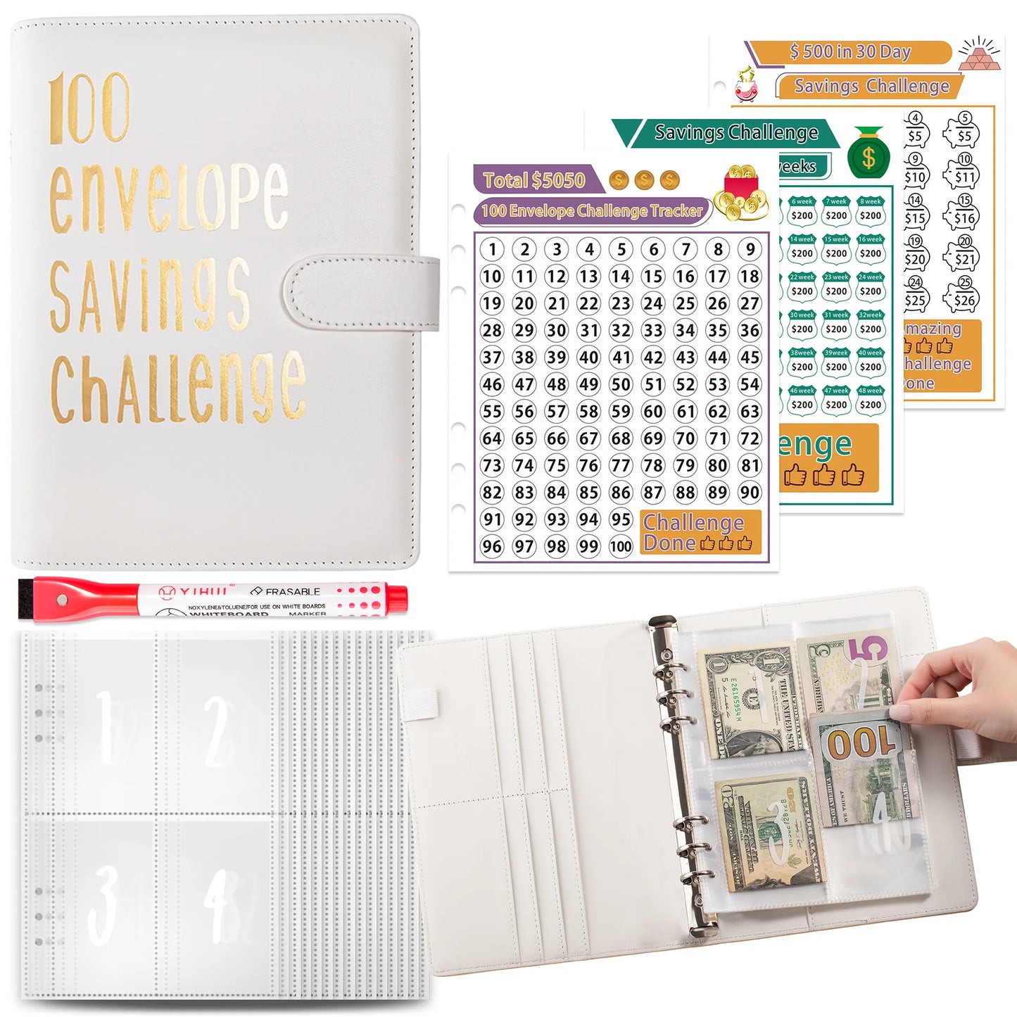 100 Envelope Challenge Binder Easy and Fun Way to Save Savings Challenges Binder Budget Binder with Cash Envelopes