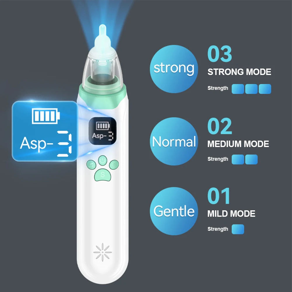 Electric Nasal Mucus Suction Rechargeable Infant Nasal Aspirator with 3 Silicone Nozzles 3 Suction Levels for Newborns Toddlers