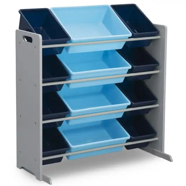 Delta Children Kids Toy Storage Organizer with 12 Plastic Bins, Greenguard Gold Certified, Grey/Blue
