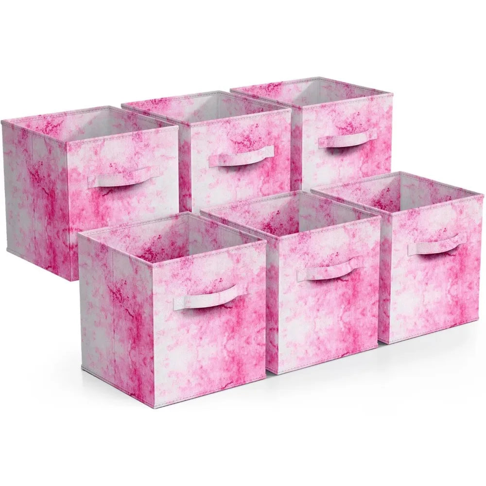 11 Inch Collapsible Fabric Storage Cubes - 6 Foldable Tie Dye Storage Bins for Organizing Baskets Clothes Storage & Closet