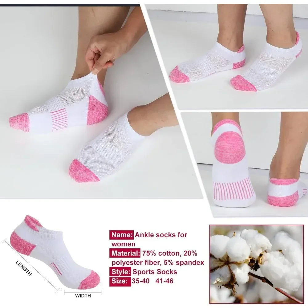 Running Ankle Socks for Women Athletic Cotton Cushioned 5-6 Pairs Workout No Show Socks Women