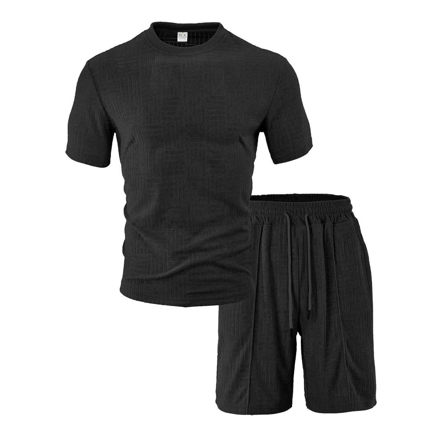 Men'S 2 Piece Clothing Short Sleeve Crew Neck Summer T Shirt With Drawstring Casual Sports Boys Suits Jacket Set With Ties