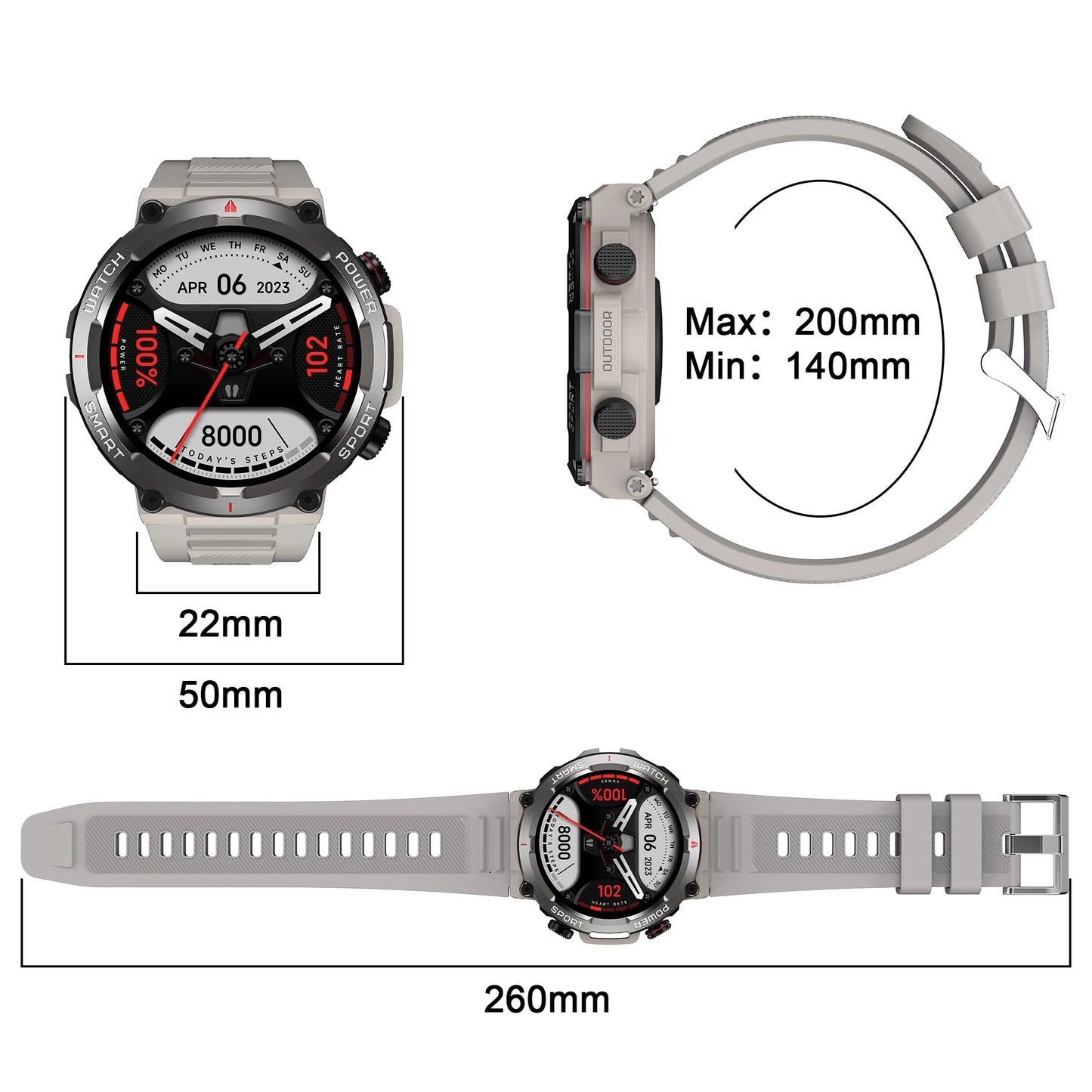 IOWODO Smartwatch for Men with Bluetooth Calling Outdoor Smartwatch Alloy Case 1.85-inch HD Full Touch Screen Fitness Watch