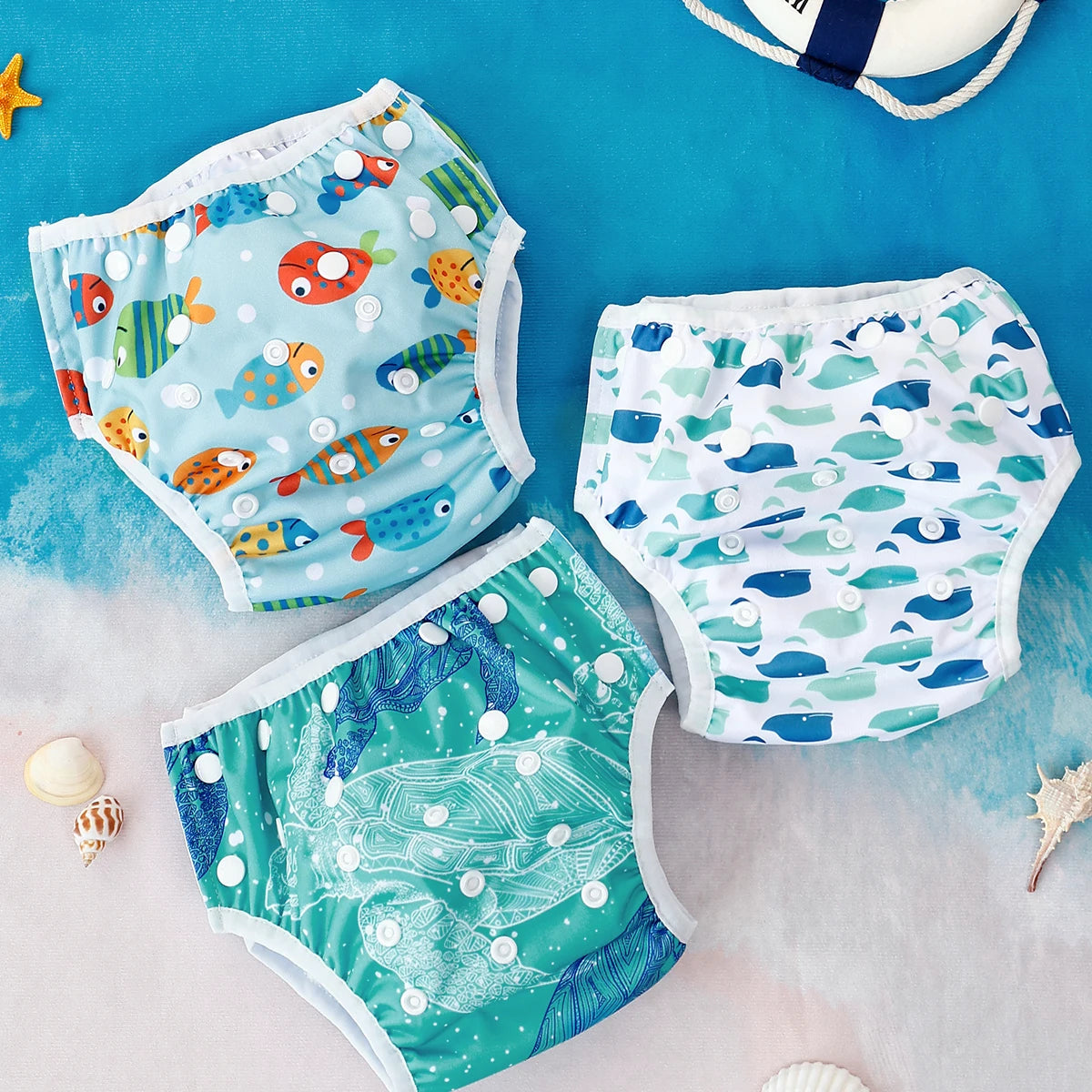 HappyFlute 3pcs Tropical Vacation Summer Print Reusable Adjustable Cloth Diapers Swimming Pool Pant Washable Nappy Cover