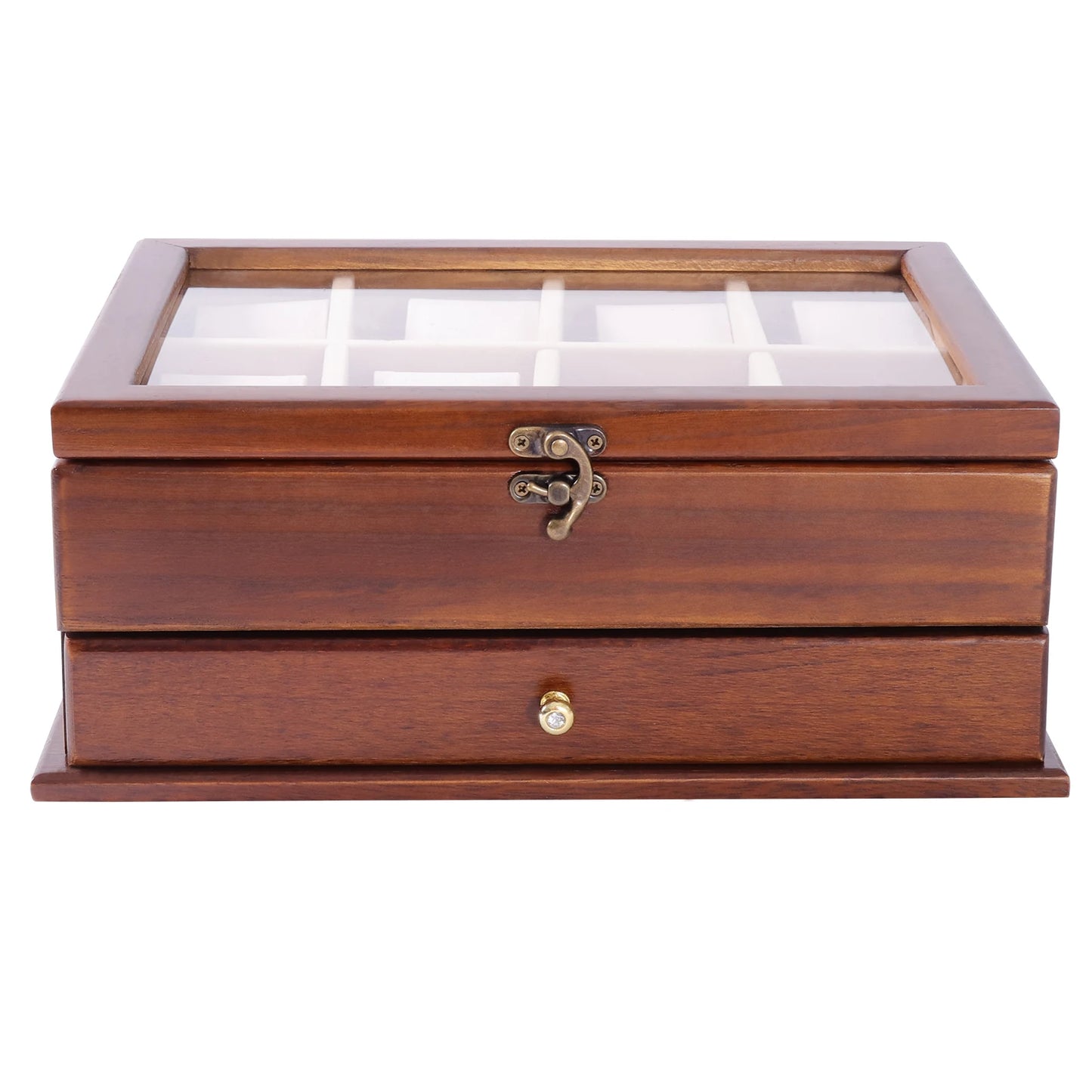 2-Layer Wooden Watch Box, 8-Slot Solid Wood Watch Box, Vintage Brown Storage Display Case for Watch, Sunglasses, Rings, Bracelet