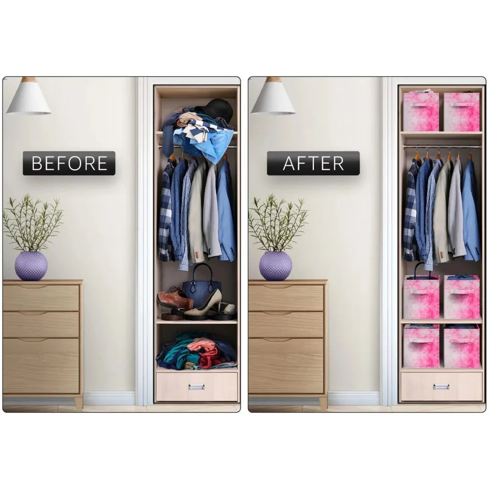 11 Inch Collapsible Fabric Storage Cubes - 6 Foldable Tie Dye Storage Bins for Organizing Baskets Clothes Storage & Closet
