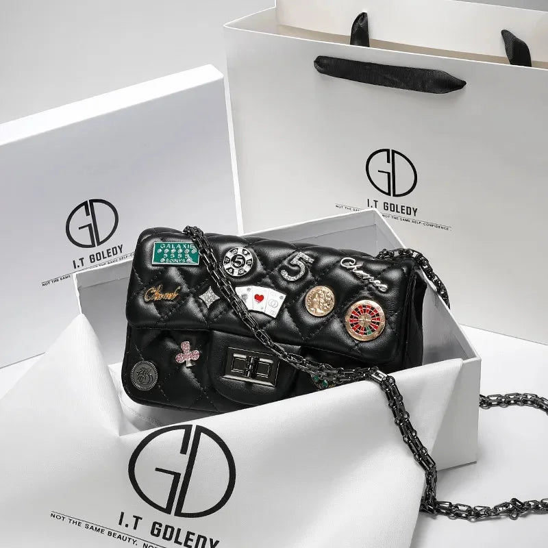 Hong Kong ITGDLEDY Genuine Leather Luxury Brand Women's Crossbody Bag New 2021 Single Shoulder Small Bag Chain Strap Bag