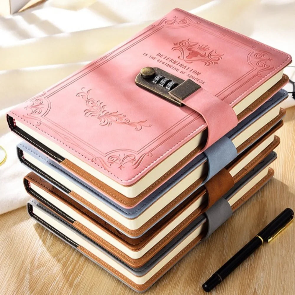 Stylish Dazzling Lockable Journal Square A5 PU Leather Notebook Thickened Pages Horizontal Line Premium Quality Notepad Students