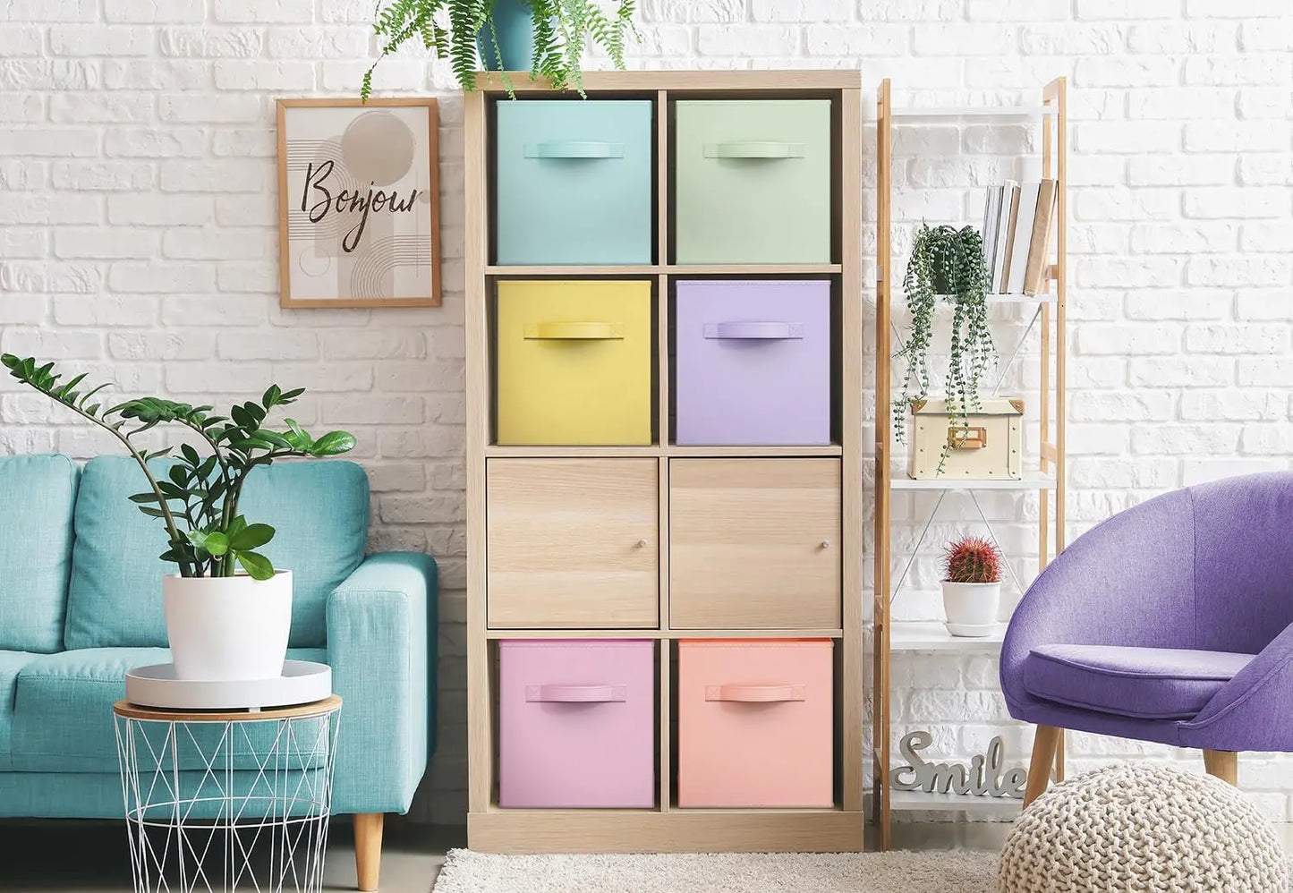 Fabric Storage Cubes Sturdy Collapsible Storage Bins Handle 6 Foldable Baskets for Organizing Clothes, Toys