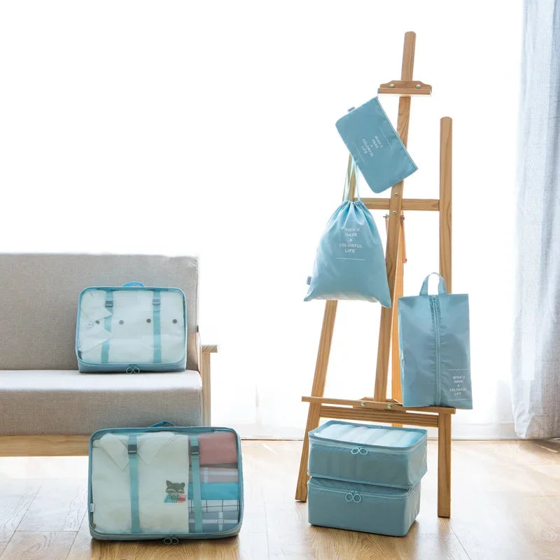 7-piece Set Travel Bag Organizer Clothes Luggage Travel Organizer Blanket Shoes Organizers Bag Suitcase Pouch Packing Cubes