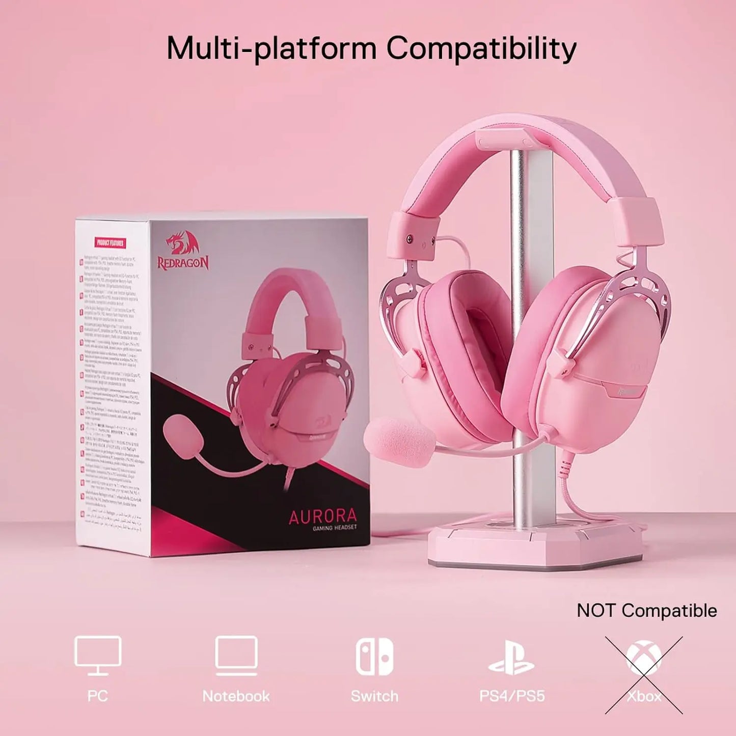 Redragon H376 Aurora Wired Gaming Headset, 7.1 Surround Sound Over-Ear Headphone w/40 MM Audio Drivers, Advanced EQ Mode