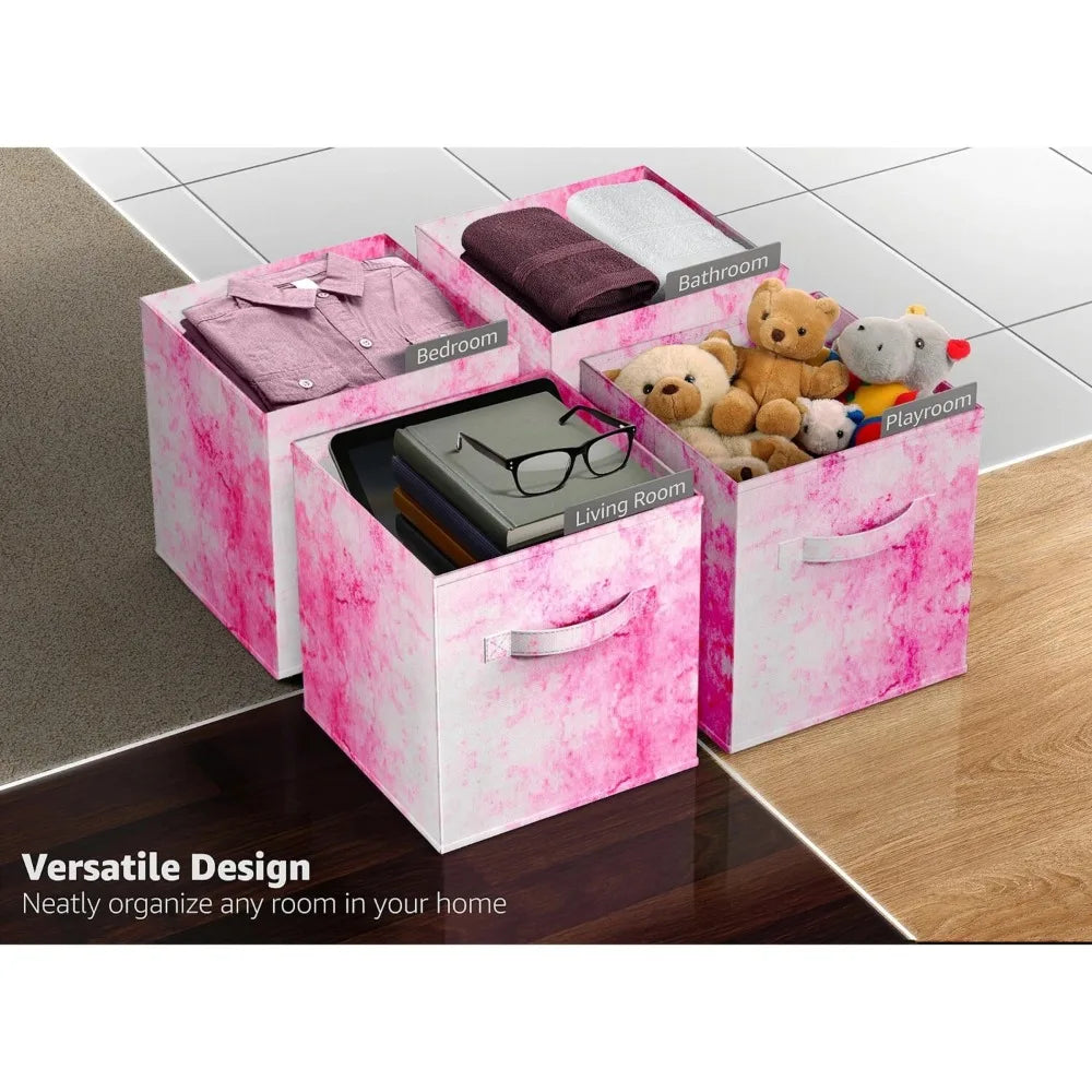 11 Inch Collapsible Fabric Storage Cubes - 6 Foldable Tie Dye Storage Bins for Organizing Baskets Clothes Storage & Closet