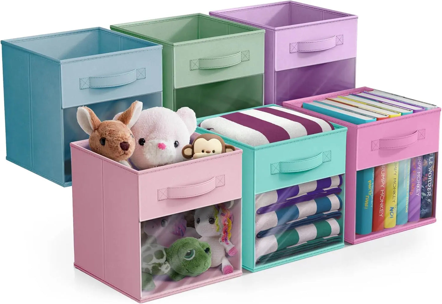 Fabric Storage Cubes Sturdy Collapsible Storage Bins Handle 6 Foldable Baskets for Organizing Clothes, Toys