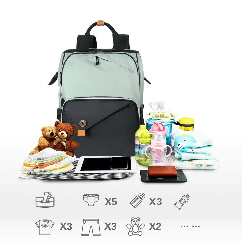 Diaper Bag Backpack,Large Capacity Travel Back Pack Maternity Baby Nappy Changing Bags, Double Compartments with Strolle