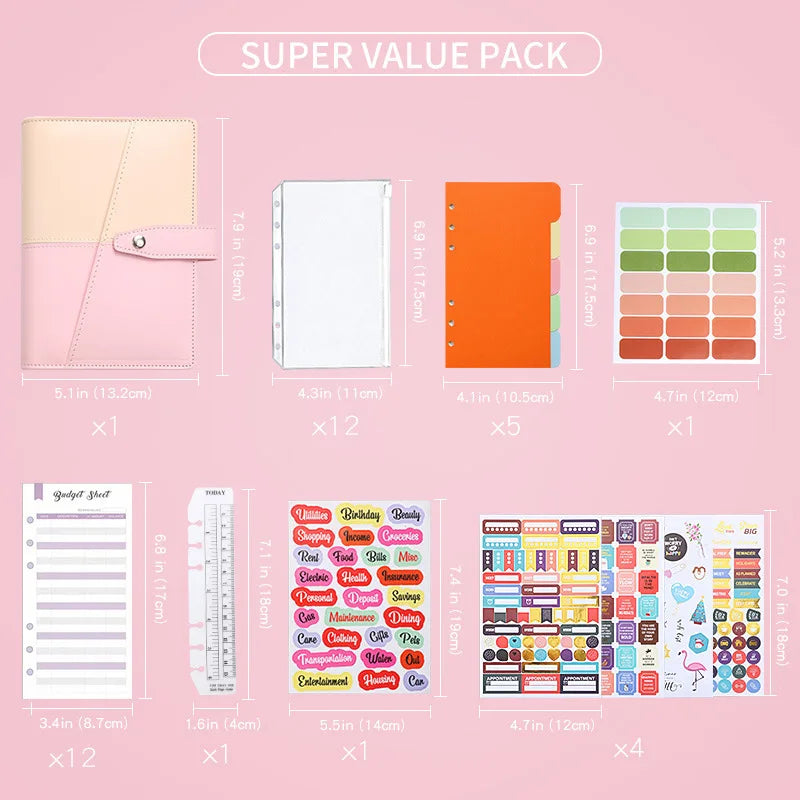 Pu A6 Binder Notebook Money Manager Budget Money Budget Planner With Pen Zipper Cash Envelope Budget Sheets Stickers Pvc Pockets