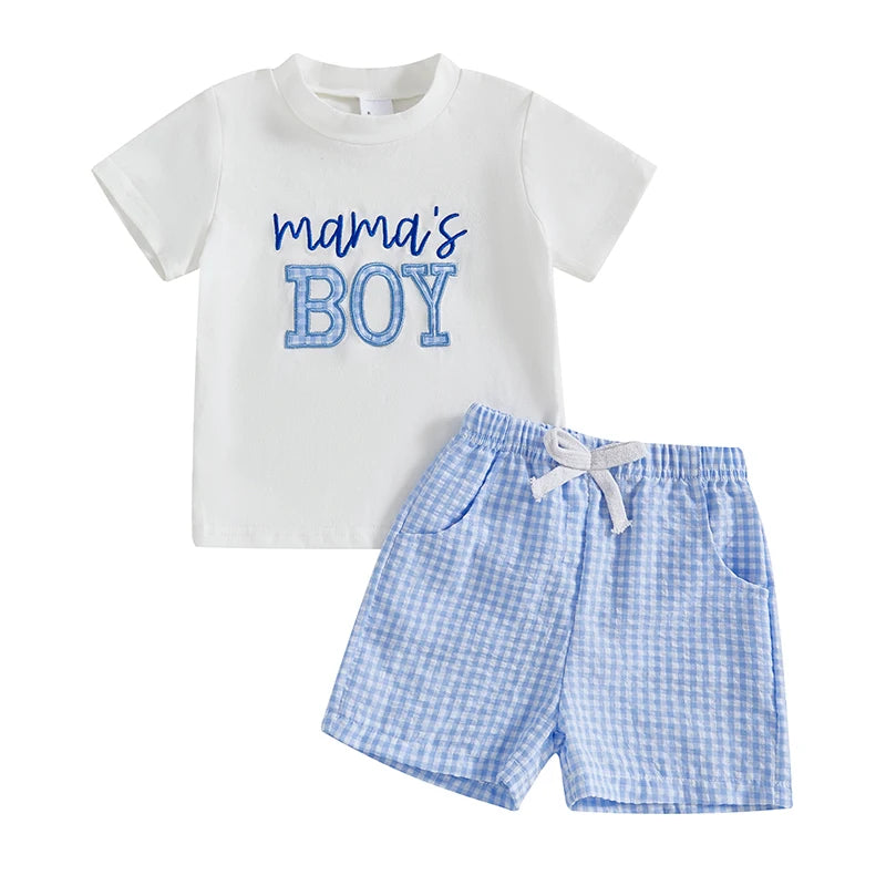 Infant Summer Outfit Set with Short Sleeve Tee and Plaid Shorts Cute Toddler 2 Piece Clothing Ensemble for Boys and Girls
