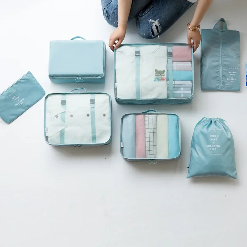 7-piece Set Travel Bag Organizer Clothes Luggage Travel Organizer Blanket Shoes Organizers Bag Suitcase Pouch Packing Cubes
