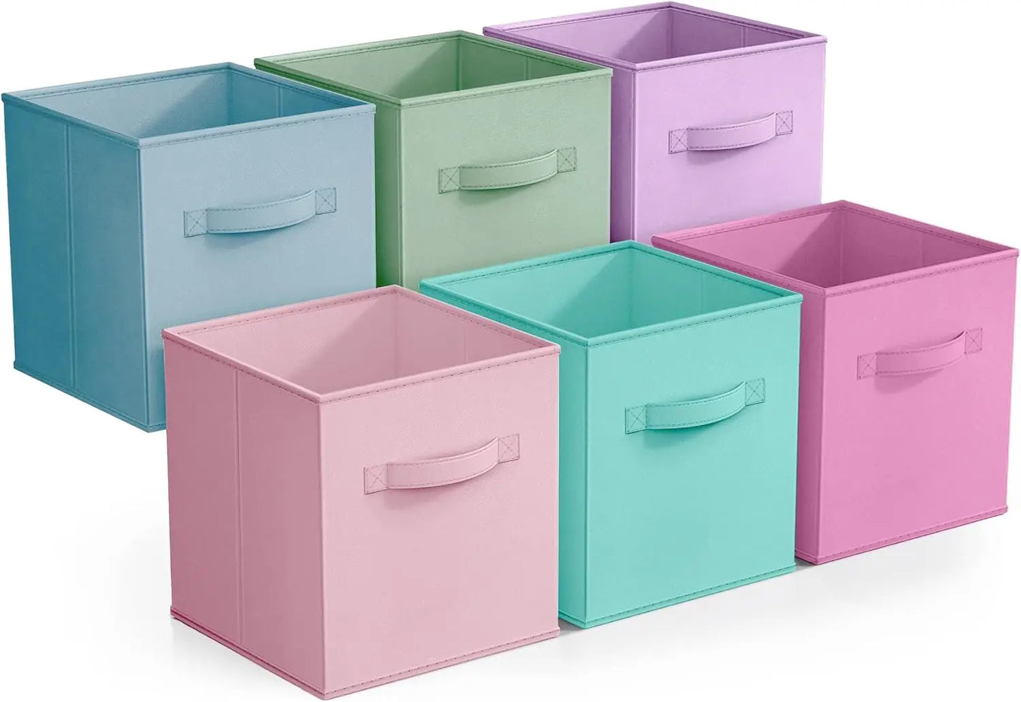Fabric Storage Cubes Sturdy Collapsible Storage Bins Handle 6 Foldable Baskets for Organizing Clothes, Toys