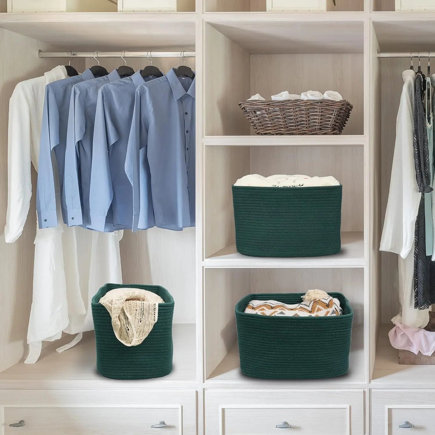 Cotton Rope storage Basket Bins Woven Basket for Organizing Shelves Rectangle Decorative Baskets For storage
