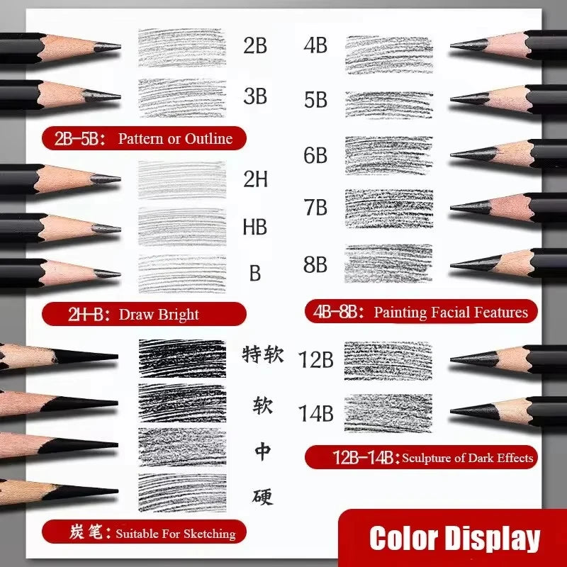 48Pcs Drawing Kit Sketching Pencils Set,Portable Pen Curtain-Charcoal Pencils, Sketch Pencils, Charcoal Stick,Sharpener,Eraser